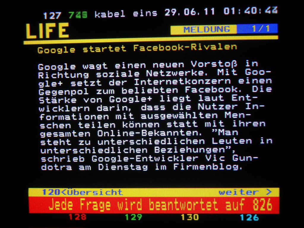 Teletext Kabel eins