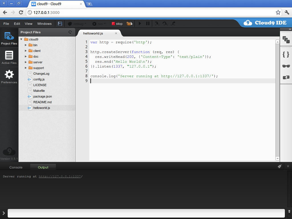 Cloud9 IDE Screenshot