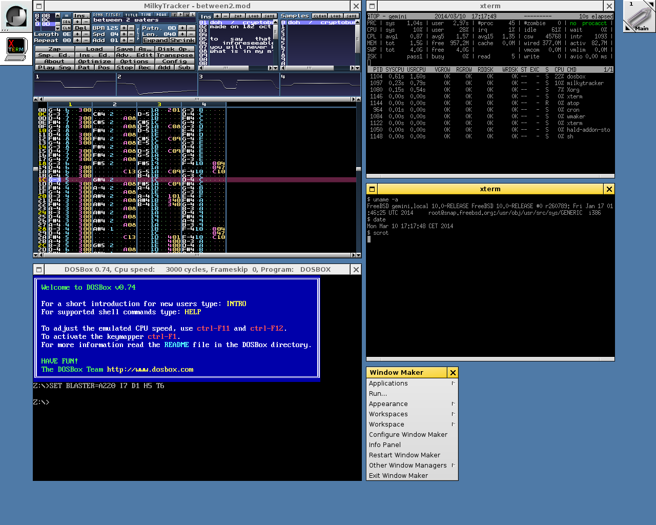 Window Maker running on FreeBSD 10.0, screenshot taken in March 2014